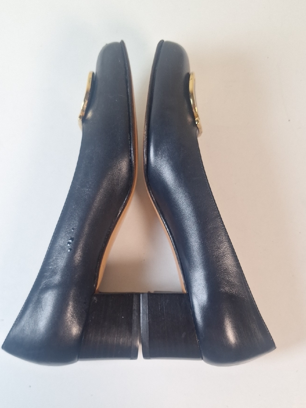 Salvatore Ferrigamo Maxi Gancini Navy/Gold  Block Heel Pumps Size 4 - Picture 8 of 13